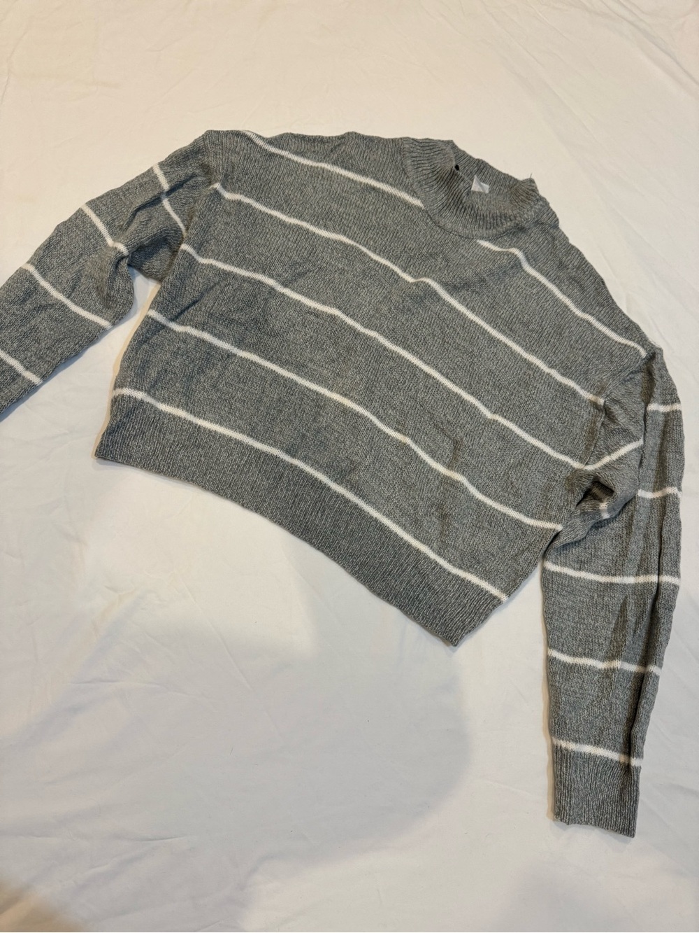 Gray Crewneck Stripe women’s Sweater - Casual Knit